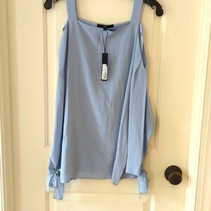 Tibi baby blue cold shoulder silk long sleeve blouse women’s‎ Medium